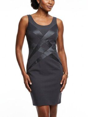 Andrea Polizzi for Rex Lester Black Satin Bandage Sheath Dress Size 6